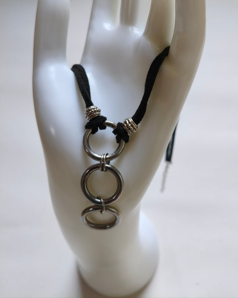 Collier 3 anneaux cuir BDSM artisanal AdryX - vue complète