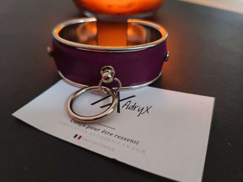 Bracelet cuir prune AdryX - détail anneau central