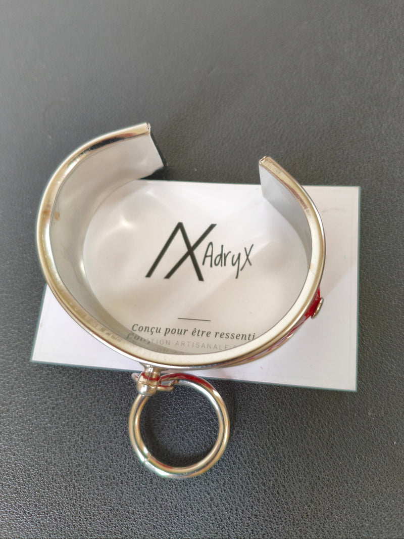 Bracelet cuir rouge AdryX - détail anneau central