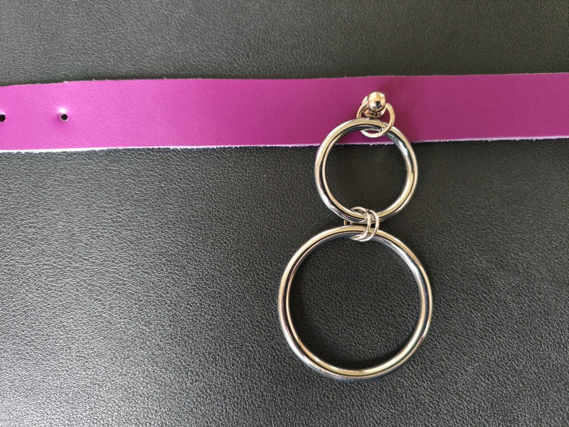 Collier en cuir violet 2 anneaux – Fait main en France
