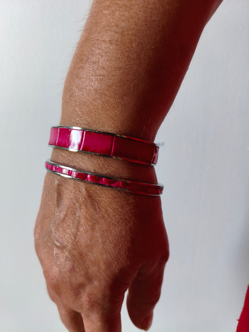 Bracelet rose croco fin 6mm – détail monture argentée, fait main AdryX