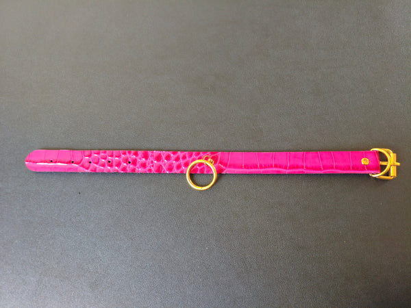 Collier cuir fuchsia effet crocodile AdryX - vue de face