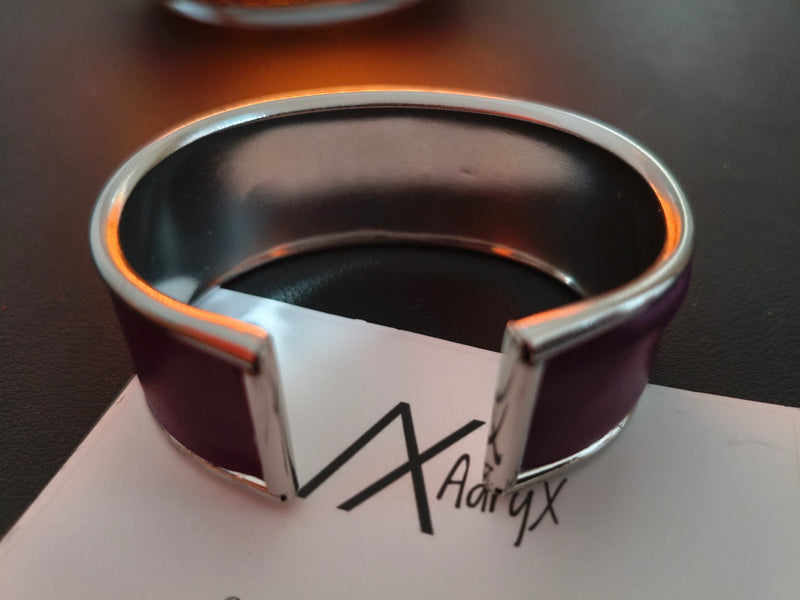 Bracelet cuir prune argent AdryX - vue de face