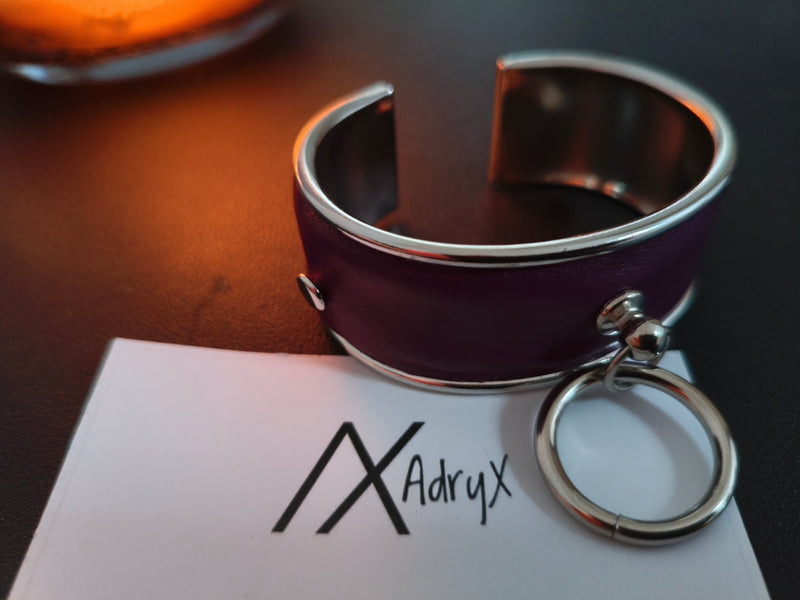 Bracelet cuir prune argent AdryX - vue portée