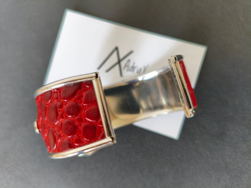 Bracelet cuir rouge argent AdryX - vue portée