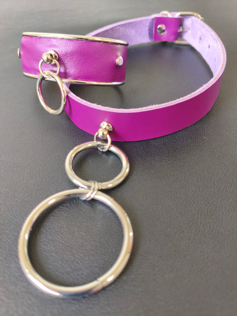 Parure bracelet et collier en cuir violet – Fait main en France