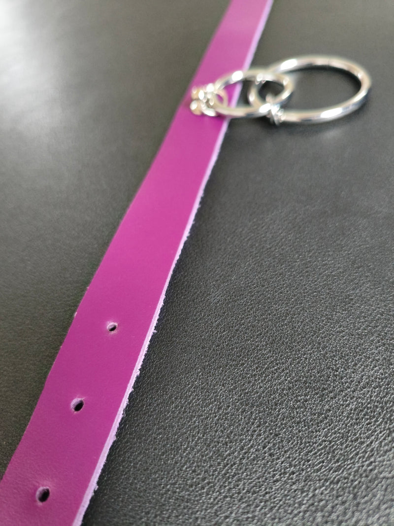 Collier en cuir violet 2 anneaux – Fait main en France