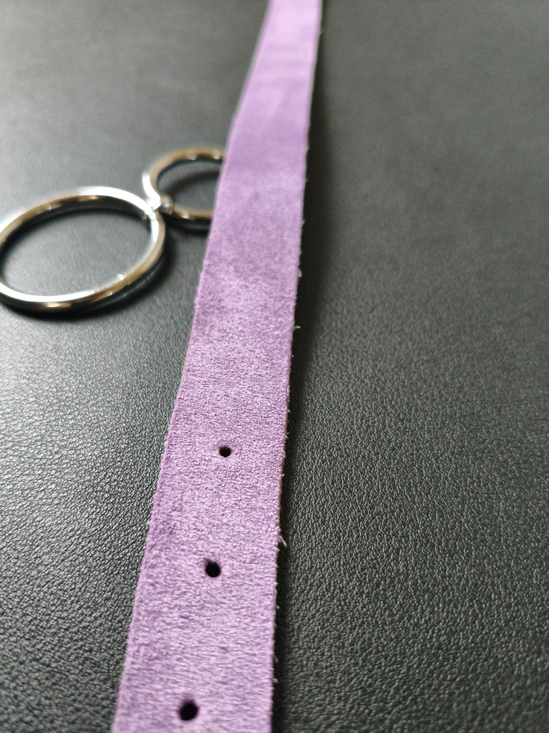 Collier en cuir violet 2 anneaux – Fait main en France