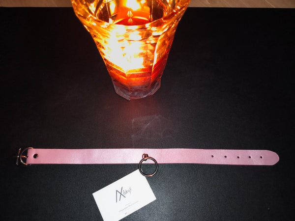 Collier cuir rose lisse AdryX - vue de face