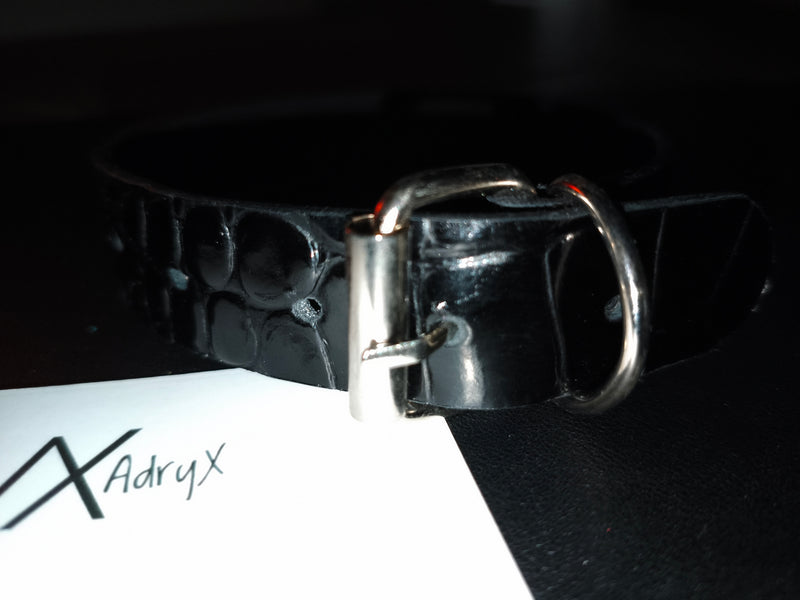 Collier noir croco AdryX - anneau pendentif Ø32mm