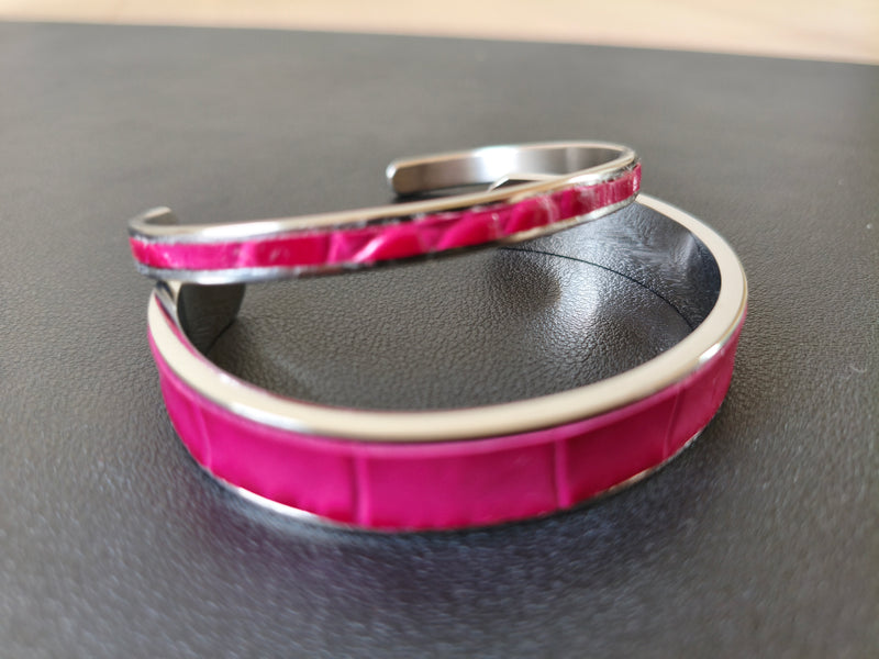 Duo bracelets AdryX cuir rose croco – fond blanc, présentation produit